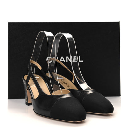 Chanel Goatskin Grosgrain Cap Toe CC Slingback Sandals 36 Black 9 of 9