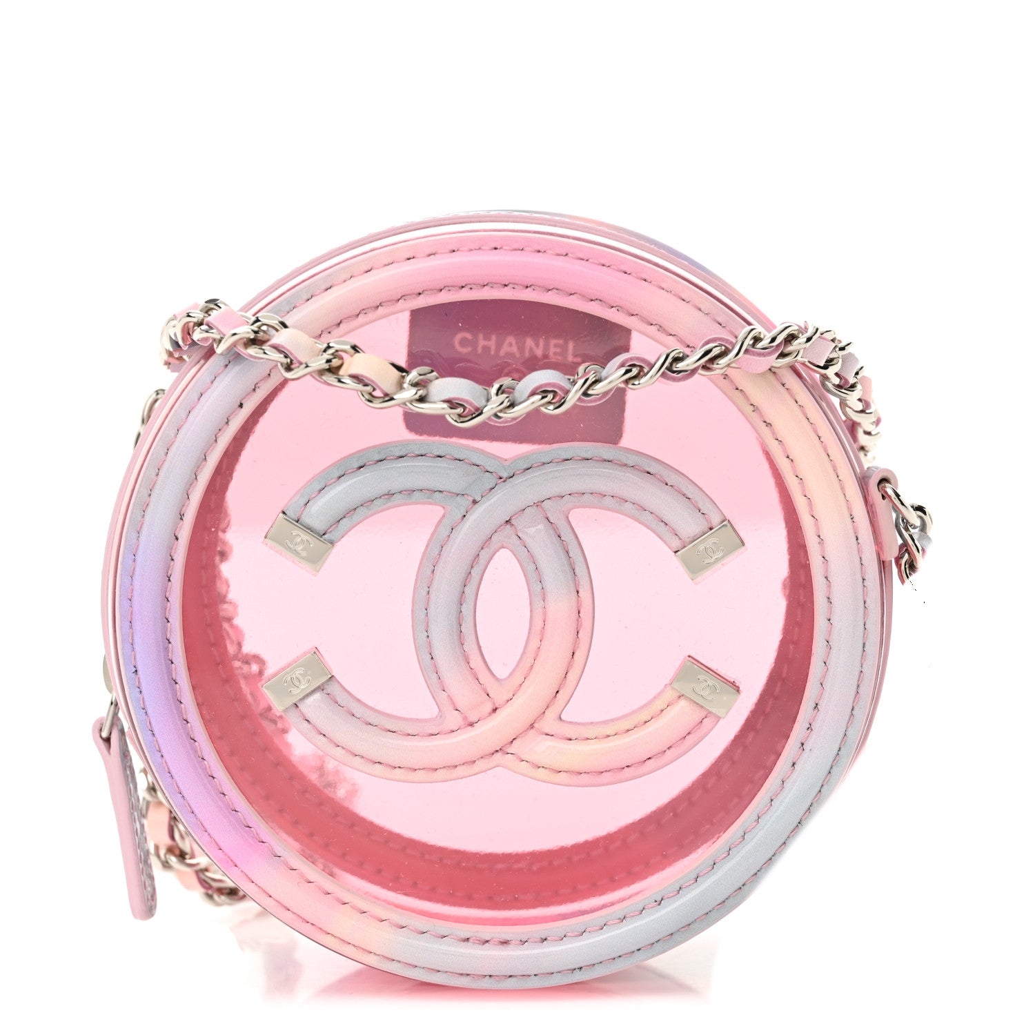 Chanel PVC Calfskin Lambskin Quilted Round Filigree Clutch With Chain Pink 1 of 10
