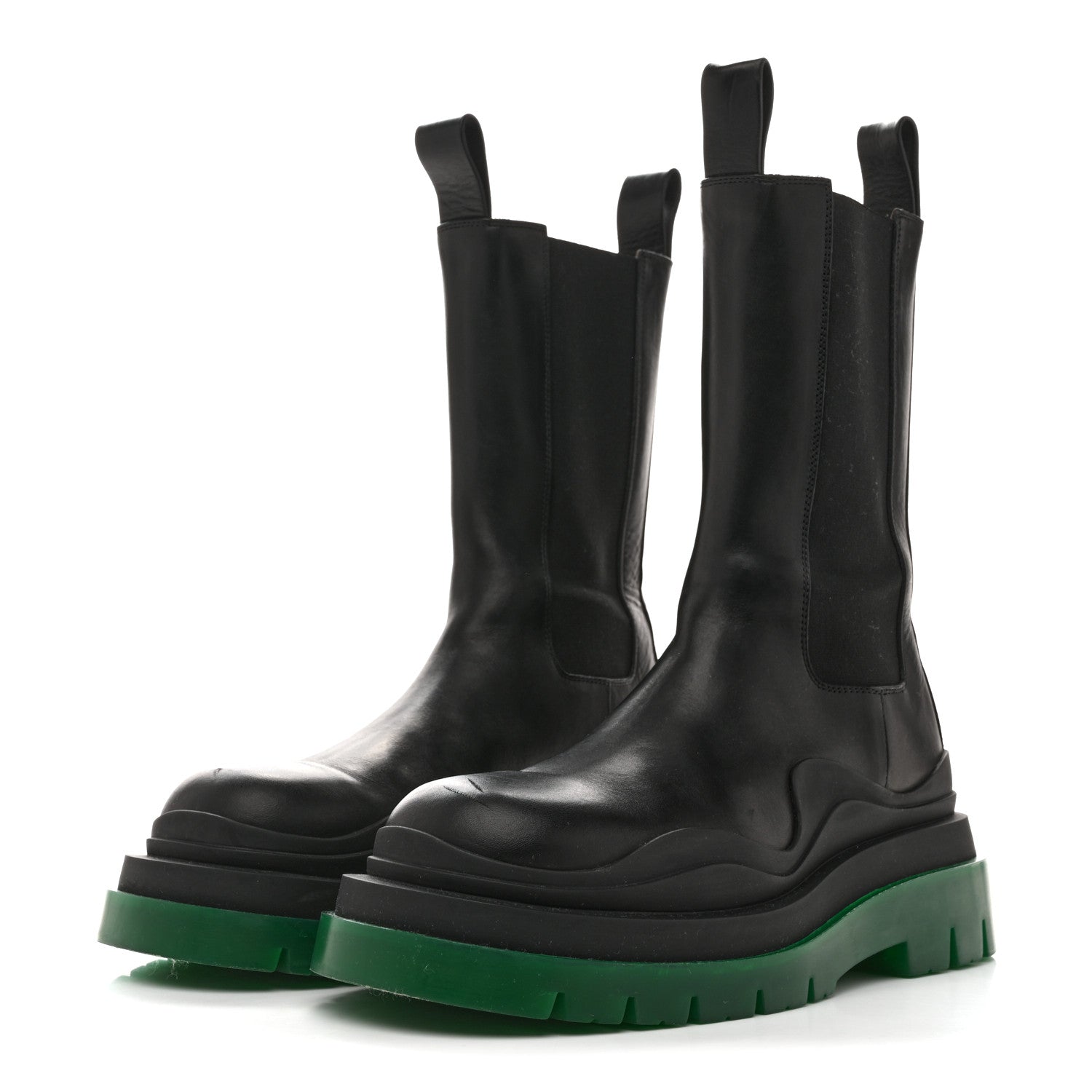 Bottega Veneta Calfskin The Tire Chelsea Boots 38 Black Green 4 of 11