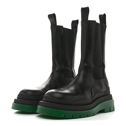 Bottega Veneta Calfskin The Tire Chelsea Boots 38 Black Green 4 of 11