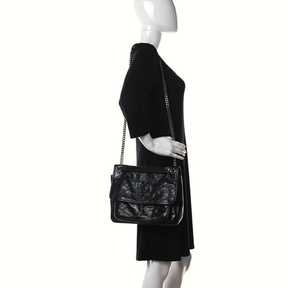 Saint Laurent Crinkled Calfskin Matelasse Monogram Medium Niki Chain Satchel Black 2 of 15
