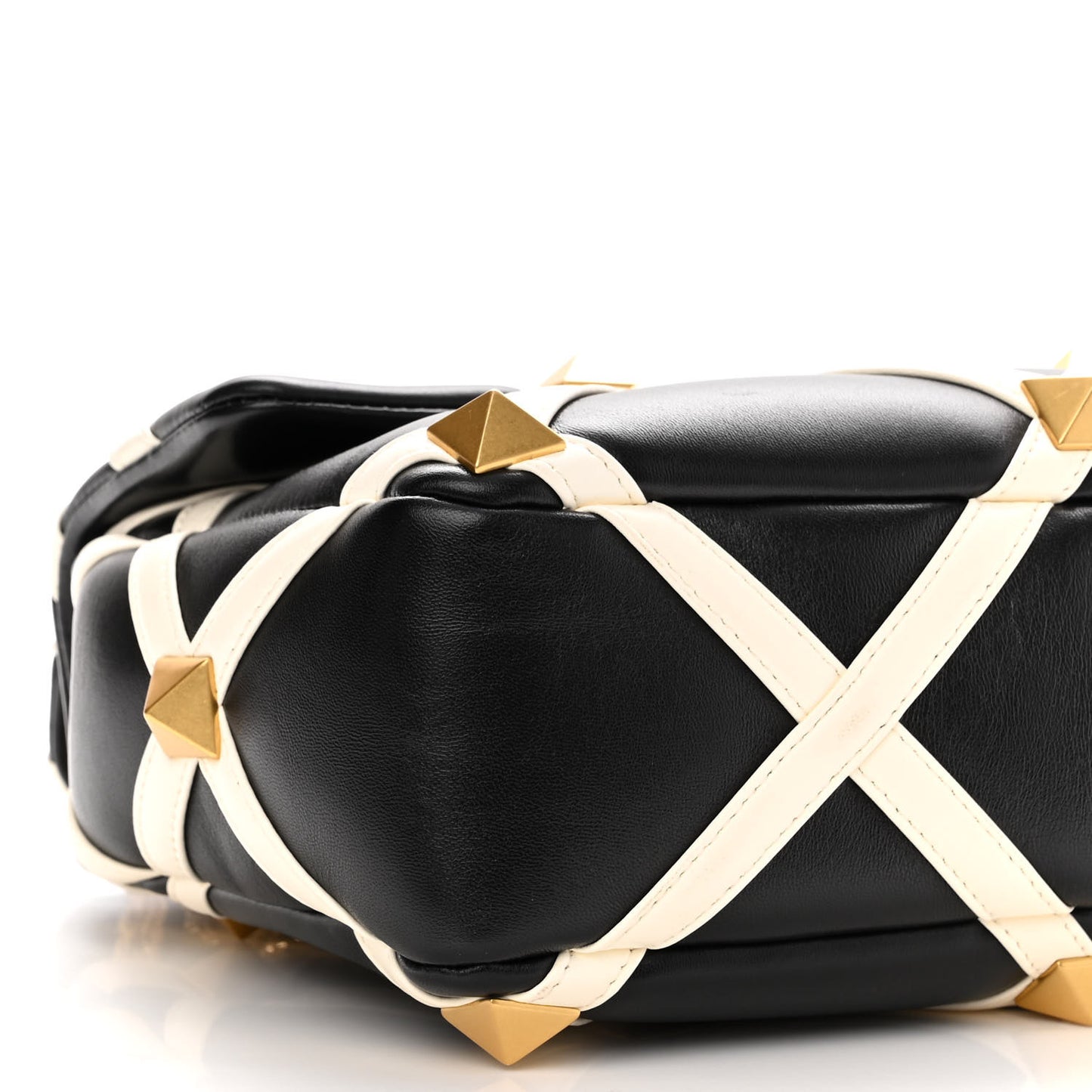 Nappa Large Roman Stud Shoulder Bag Black White
