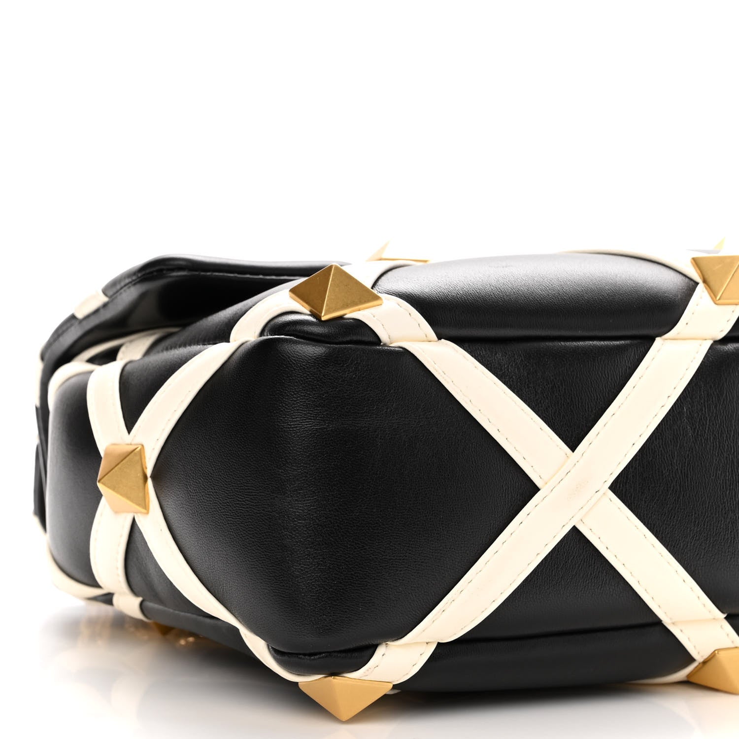 Valentino Garavani Nappa Large Roman Stud Shoulder Bag Black White 8 of 11