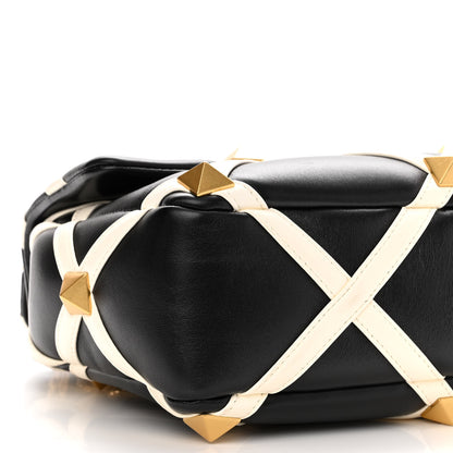 Valentino Garavani Nappa Large Roman Stud Shoulder Bag Black White 8 of 11
