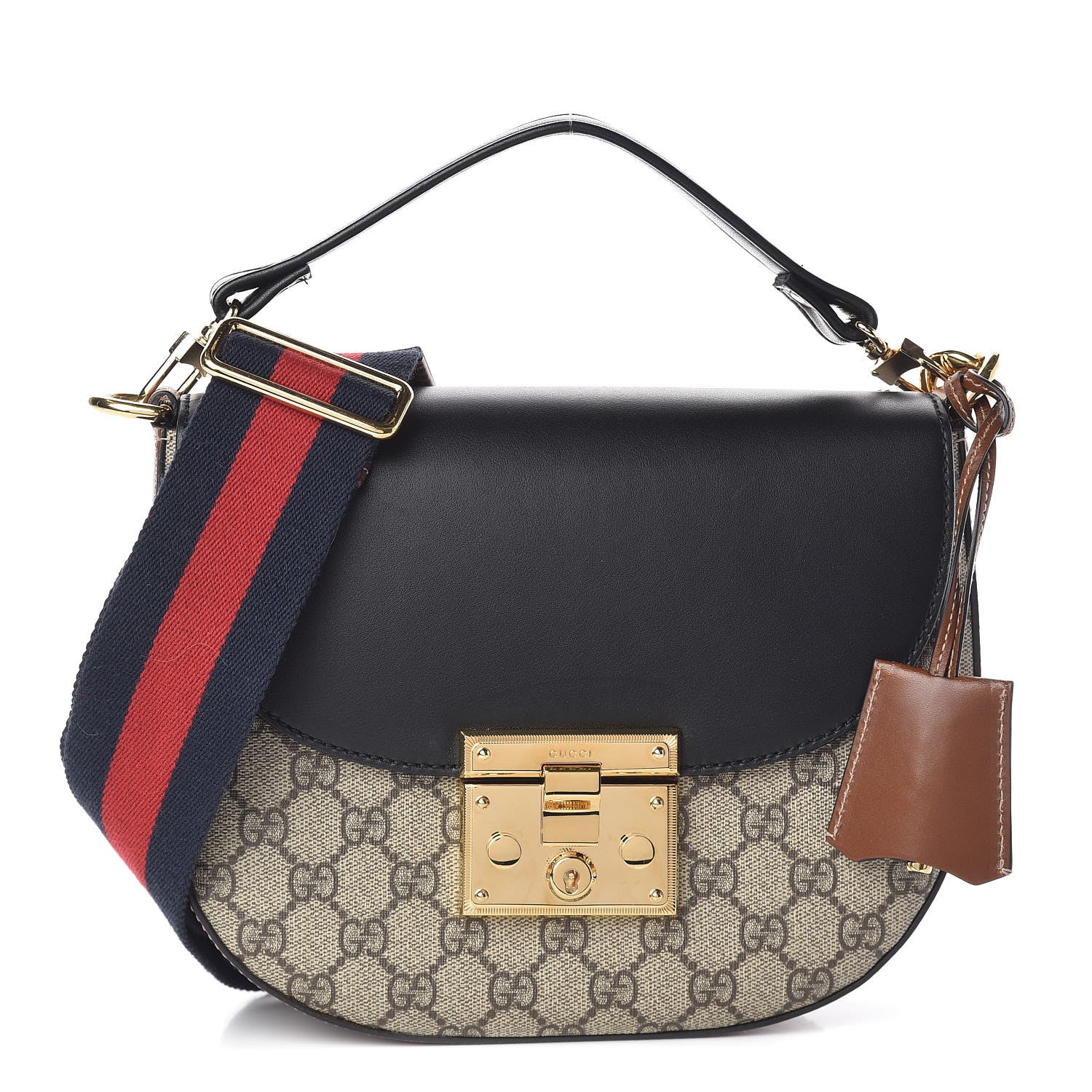 Gucci GG Supreme Monogram Web Medium Padlock Messenger Shoulder Bag Black 1 of 11
