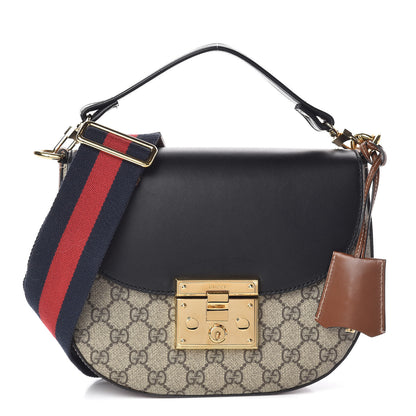 Gucci GG Supreme Monogram Web Medium Padlock Messenger Shoulder Bag Black 1 of 11