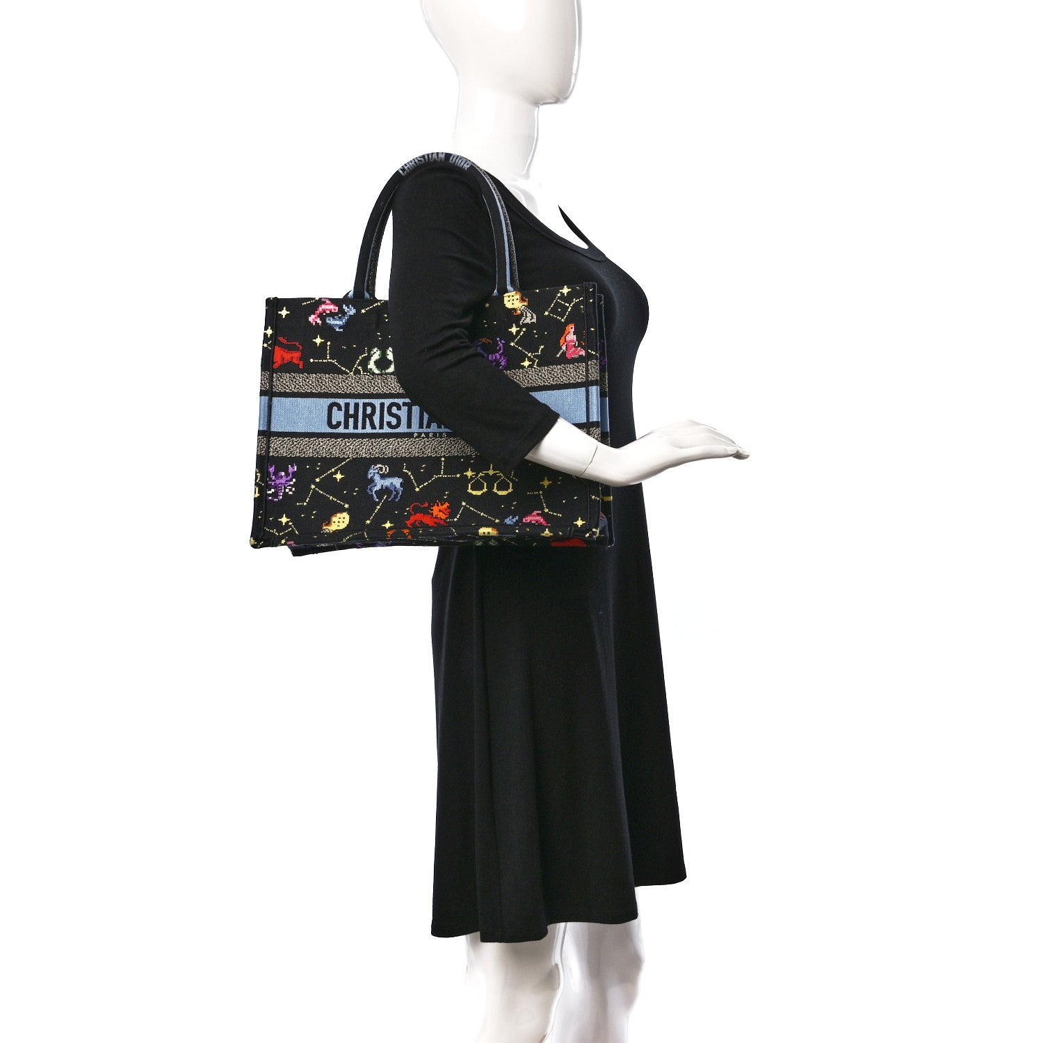 Christian Dior Canvas Embroidered Medium Pixel Zodiac Book Tote Black Multicolor 2 of 9