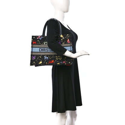 Christian Dior Canvas Embroidered Medium Pixel Zodiac Book Tote Black Multicolor 2 of 9