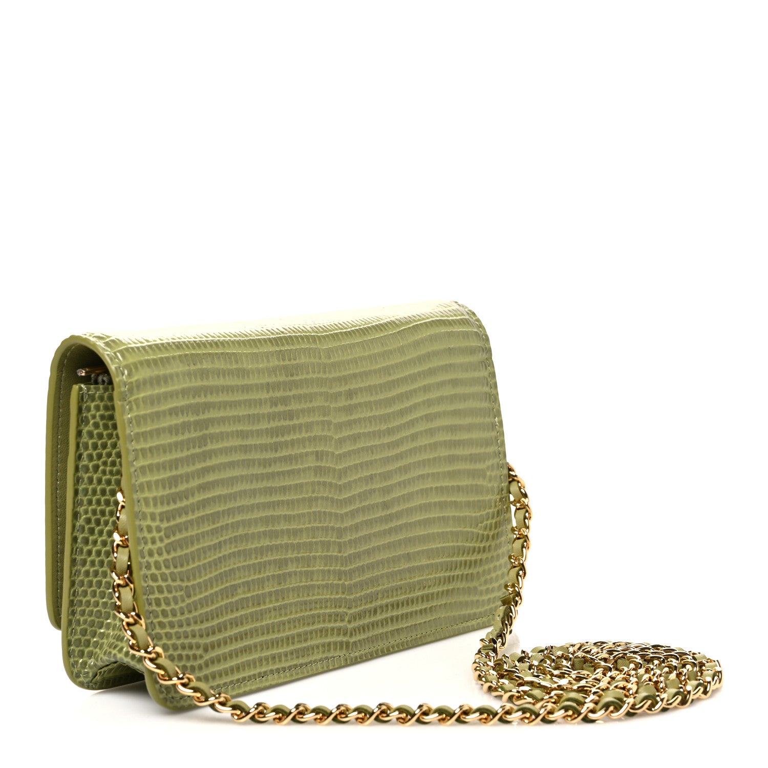 Chanel Shiny Lizard Wallet on Chain WOC Green 2 of 10