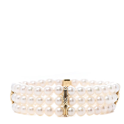 Tiffany 18K Yellow Gold Akoya Pearl Signature X Triple Strand Bracelet 1 of 6