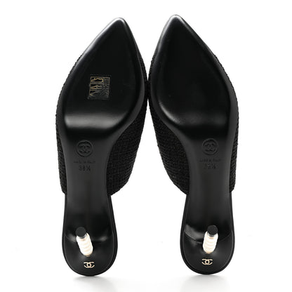Chanel Tweed Grosgrain Cap Toe Pearl Mule 38.5 Black 6 of 11