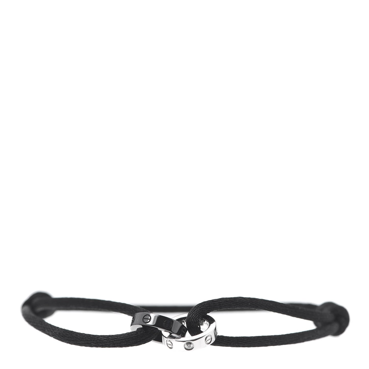 18K White Gold Ceramic 4 Diamond LOVE Cord Bracelet Black