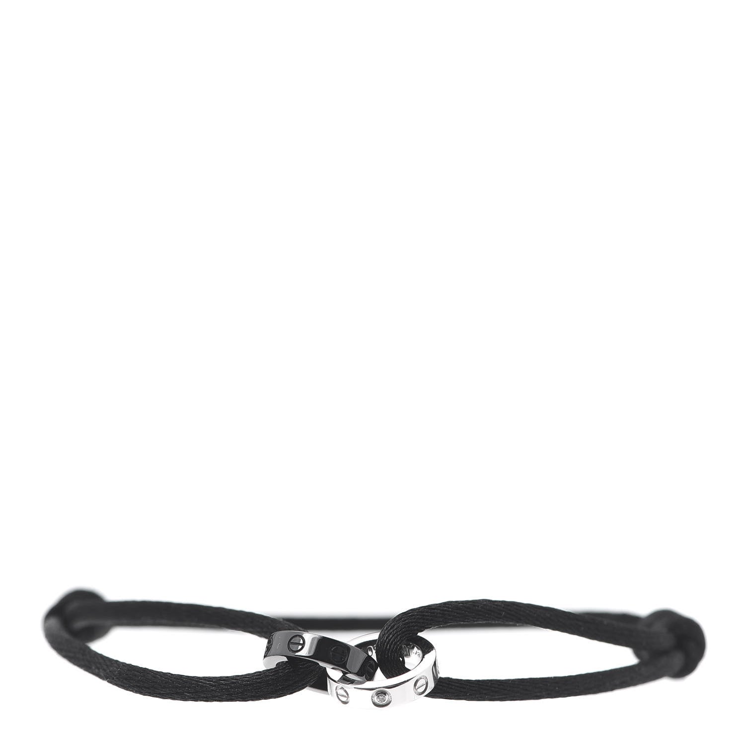 Cartier 18K White Gold Ceramic 4 Diamond LOVE Cord Bracelet Black 1 of 8