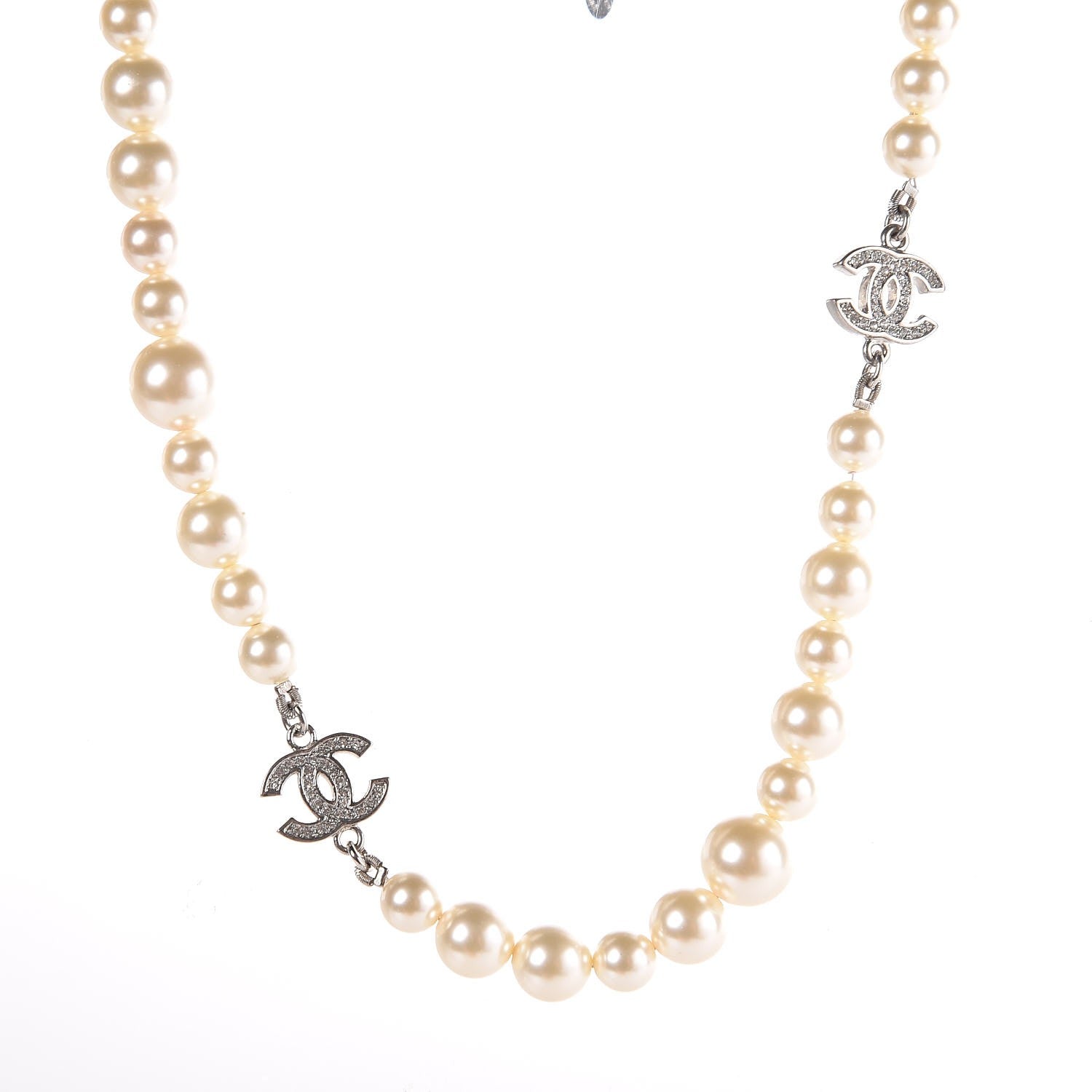 Chanel Crystal Pearl CC Short Necklace Silver 1 of 4