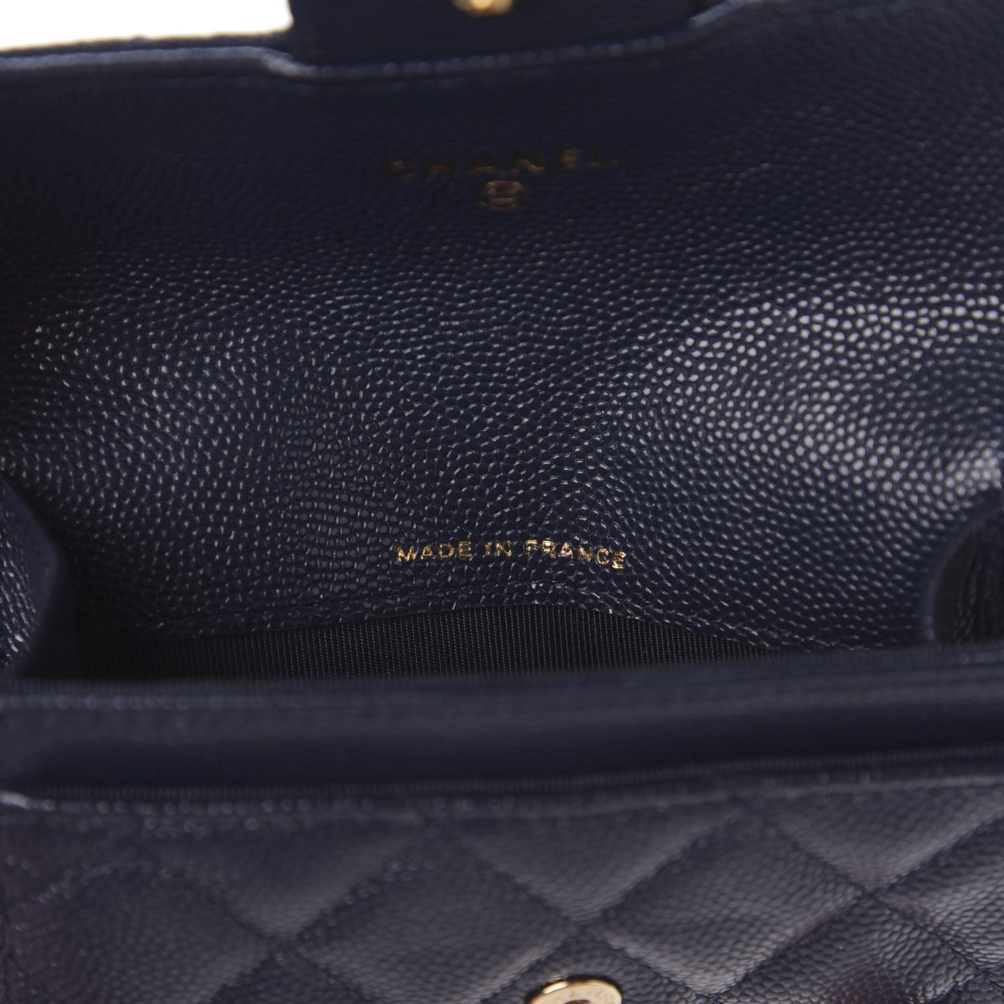 Caviar Quilted Flap Card Holder Wallet Navy Blue
