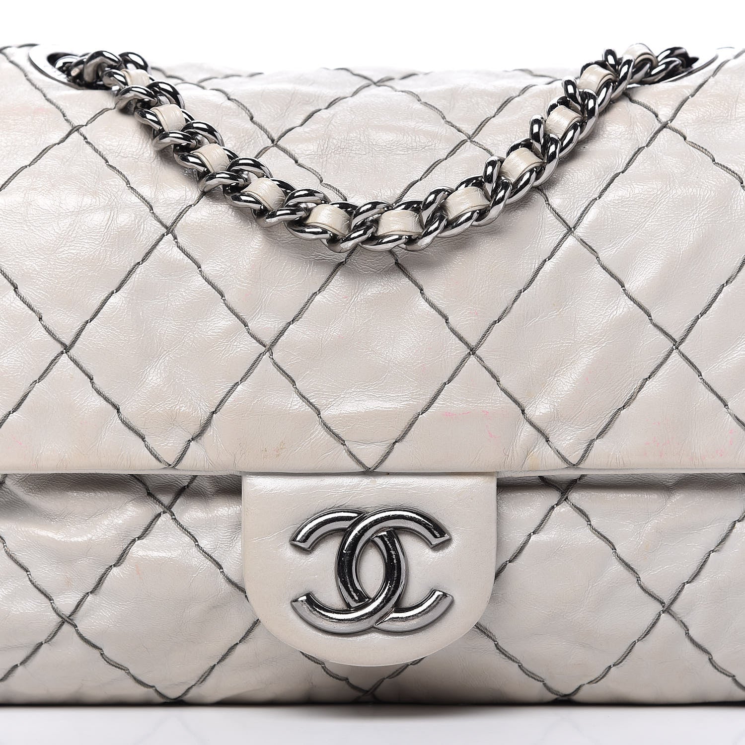 Chanel Glazed Goatskin Double Stitch Flap Light Grey 9 of 9