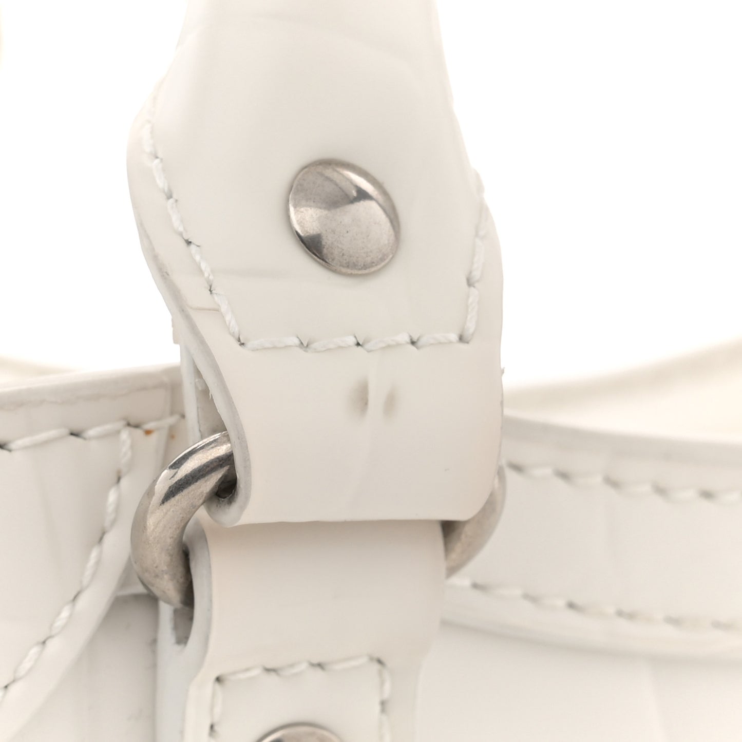 Semi Shiny Calfskin Crocodile Embossed Neo Classic Silver Hardware Mini City White