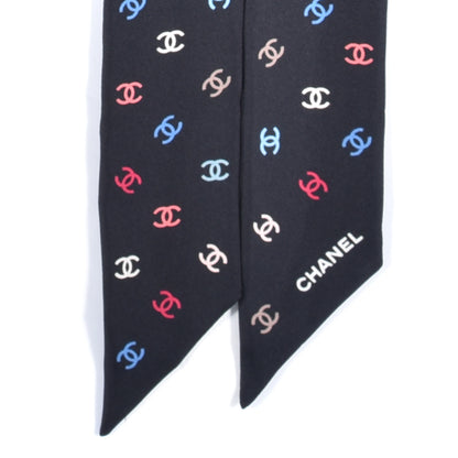Chanel Silk Heart CC Slim Bandeau Scarf Black 2 of 3