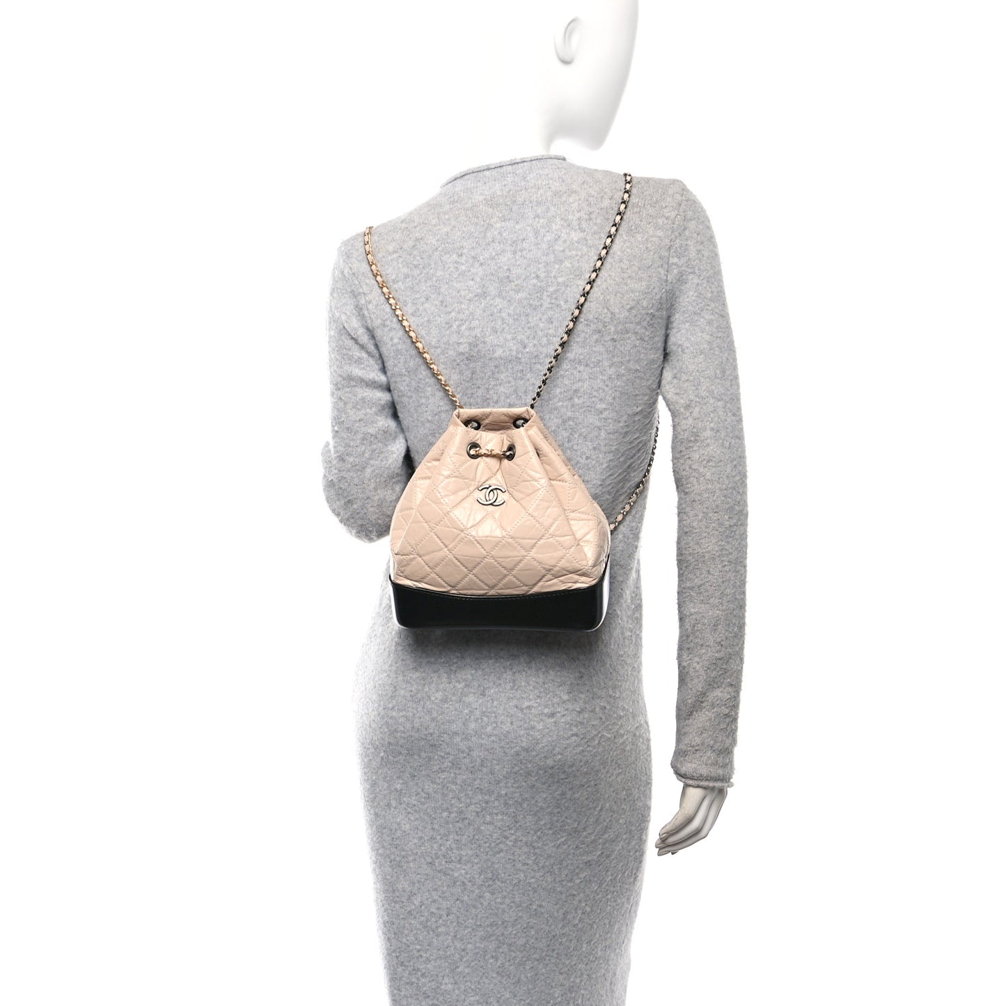 Aged Calfskin Quilted Small Gabrielle Backpack Beige Black