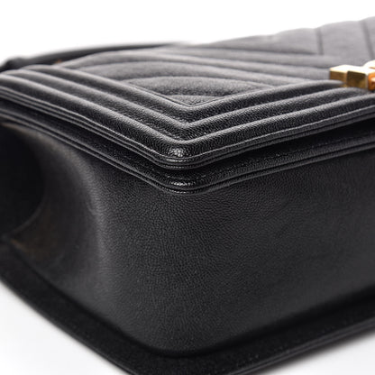Chanel Caviar Chevron Quilted Medium Boy Flap Black 9 of 14
