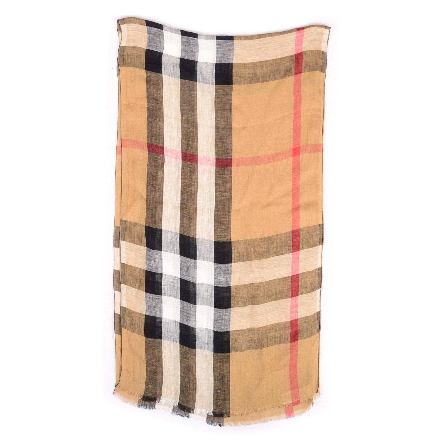 Burberry Linen Check Lightweight Scarf Camel 3 of 6