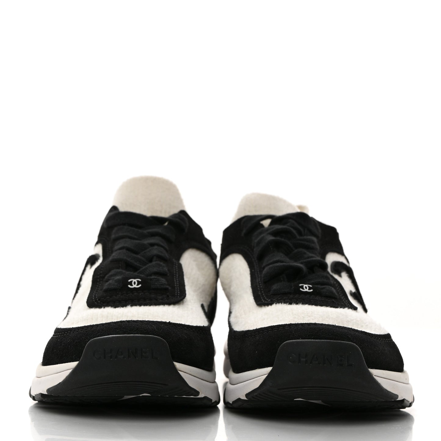 Fabric Suede Calfskin CC Sneakers 38.5 White Black