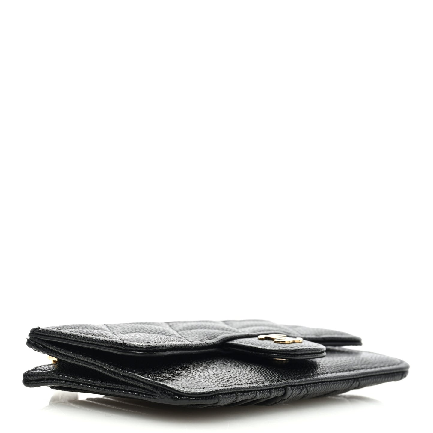 Caviar Quilted Flap Zip Card Holder Black