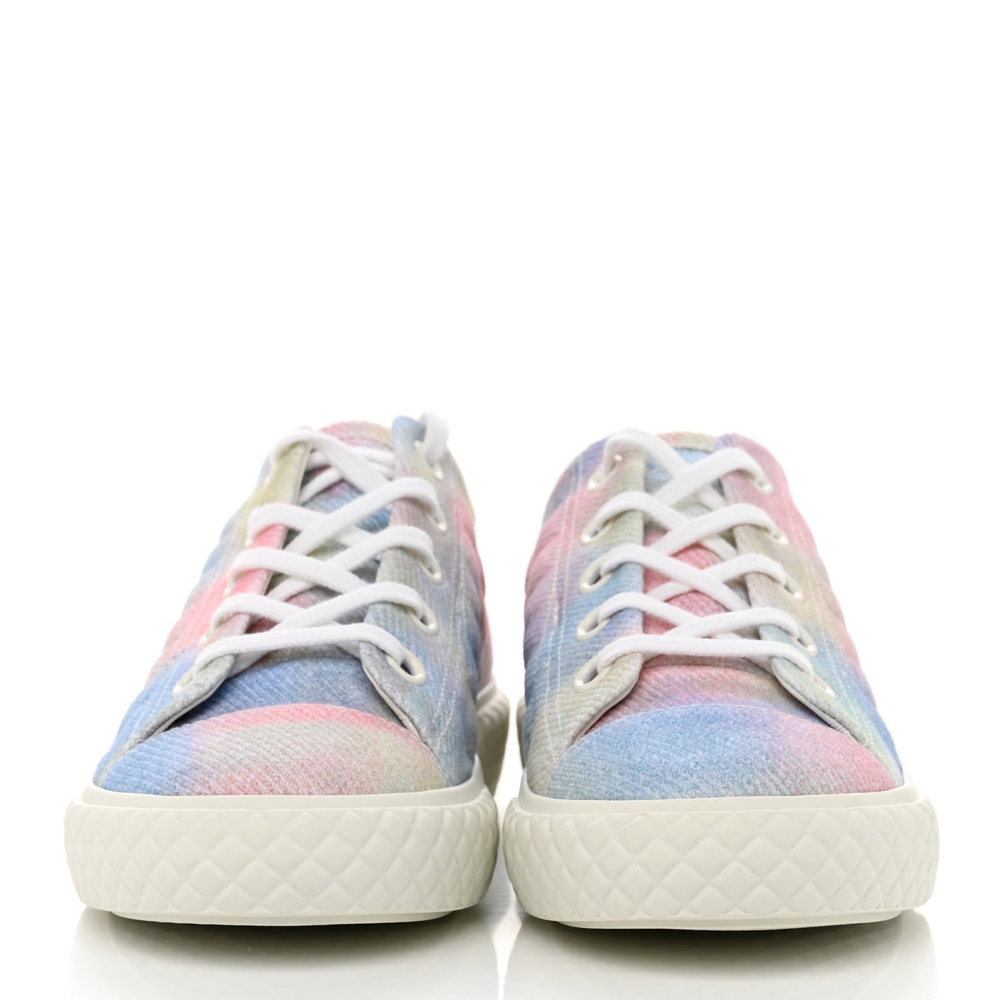 Printed Fabric Quilted Sneakers 36.5 Green Pink Blue