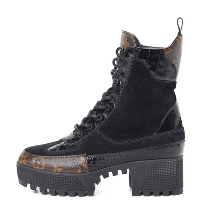 Louis Vuitton Suede Calfskin Monogram Laureate Platform Desert Boots 36 Black 1 of 13