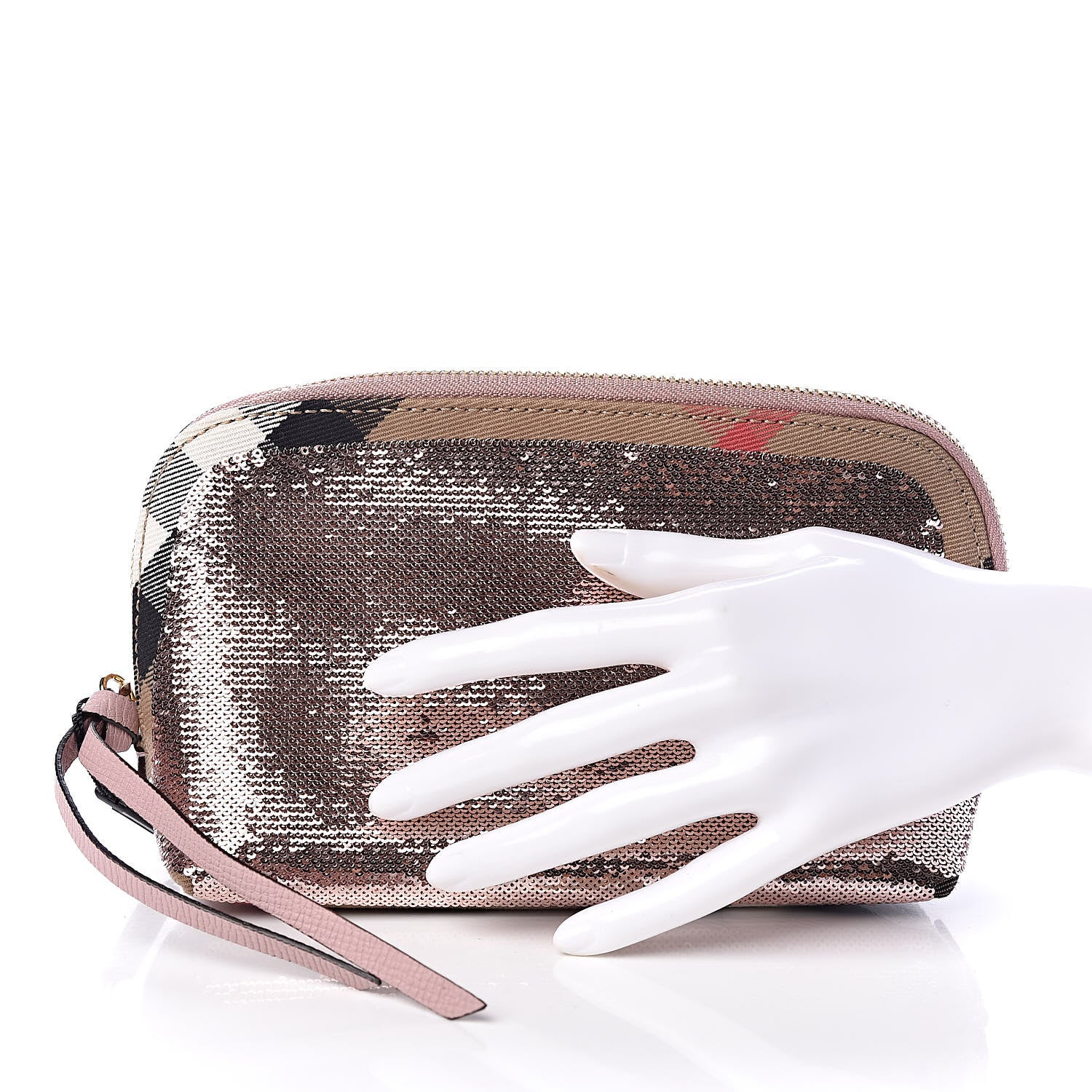 Burberry House Check Sequin Peyton Pouch Bag Pink 2 of 9