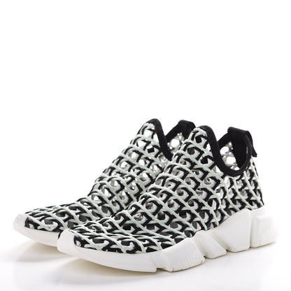 Balenciaga Neoprene Rubber Tressee Womens Tess S Speed Trainer Weaving Sneakers 40 Vert D'Eau White Black 3 of 8