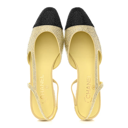 Chanel Strass Grosgrain Cap Toe CC Slingback Flats 39 Yellow Black 2 of 10