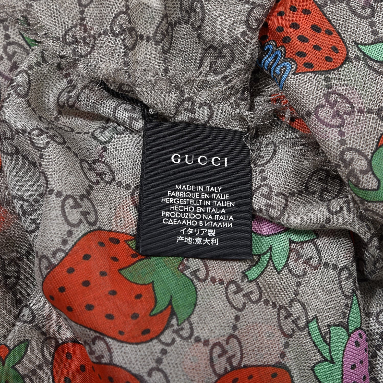 Gucci Modal Silk Monogram Strawberry Square Scarf 4 of 4