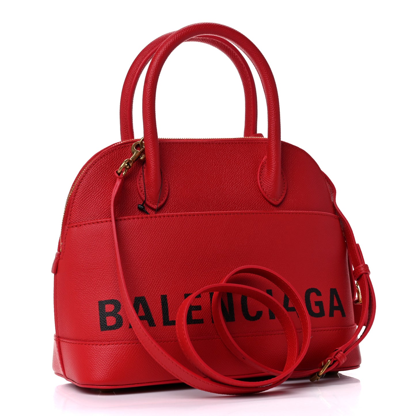 Signature Grained Calfskin Logo S Ville Top Handle Bag Rouge Coquelicot Black