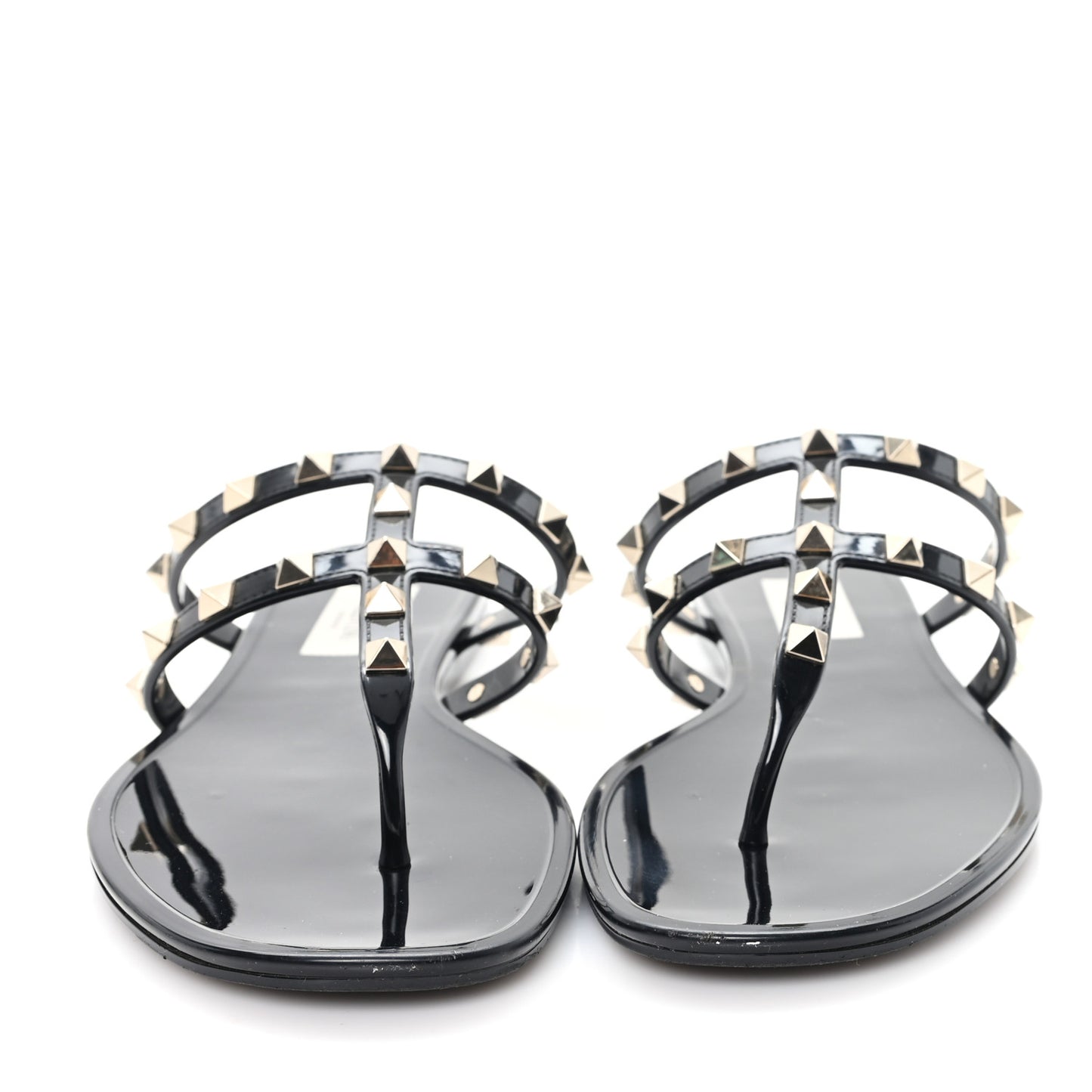 PVC Jelly Rockstud Caged Flat Thong Sandals 38 Black