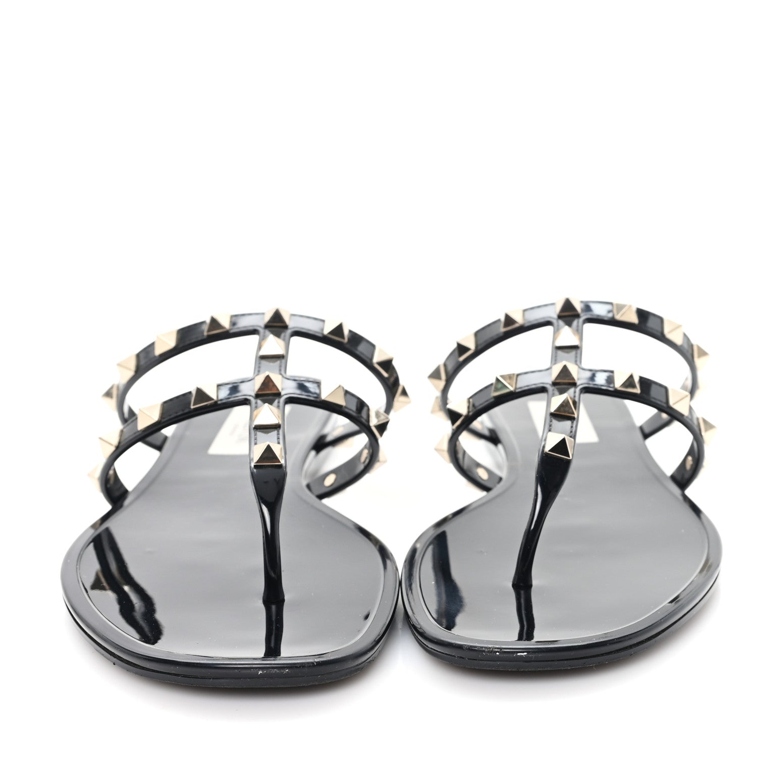 Valentino Garavani PVC Jelly Rockstud Caged Flat Thong Sandals 38 Black 3 of 9