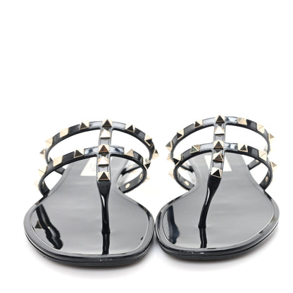 Valentino Garavani PVC Jelly Rockstud Caged Flat Thong Sandals 38 Black 3 of 9