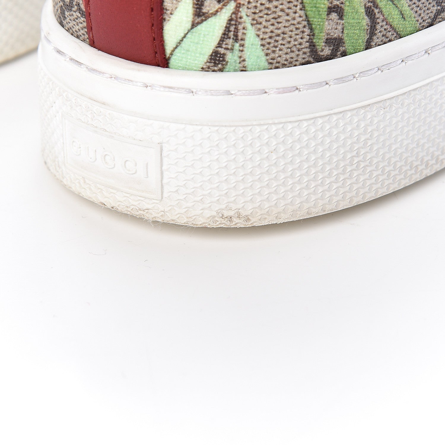 Gucci GG Supreme Monogram Tian Mens Dublin Slip On Sneakers 13 Beige Multicolor Red 12 of 14