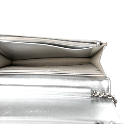 Chanel Metallic Lambskin Quilted Wallet On Chain WOC Silver 5 of 19