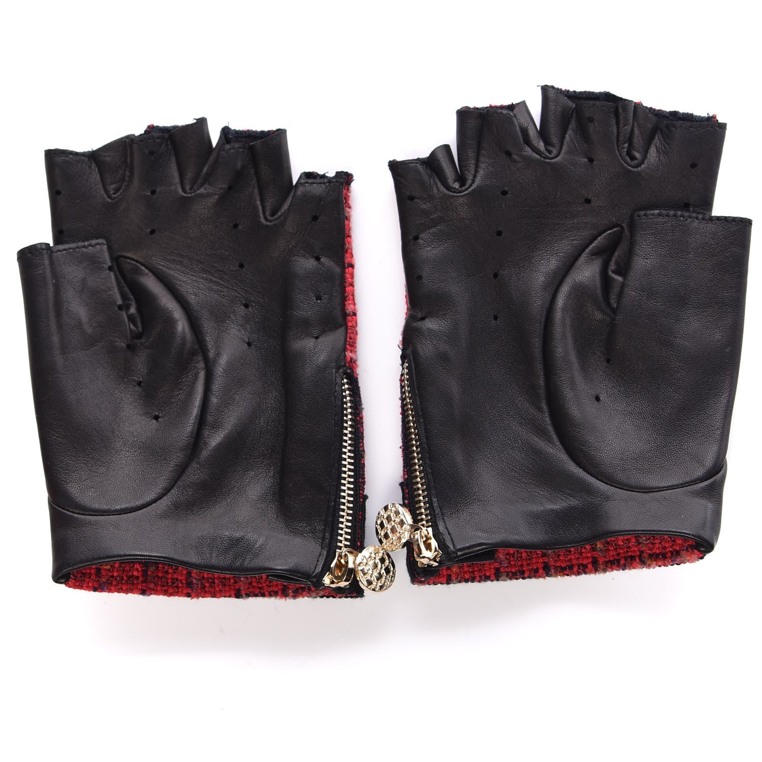 Chanel Lambskin Tweed Logo Fingerless Gloves 8 Pink 2 of 7