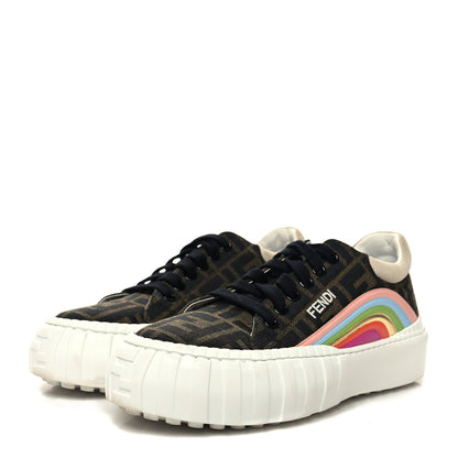 Fendi Fabric Jacquard FF Rainbow Womens Fendi Force Low-Top Sneakers 36.5 Tobacco Black White Multicolor 3 of 8