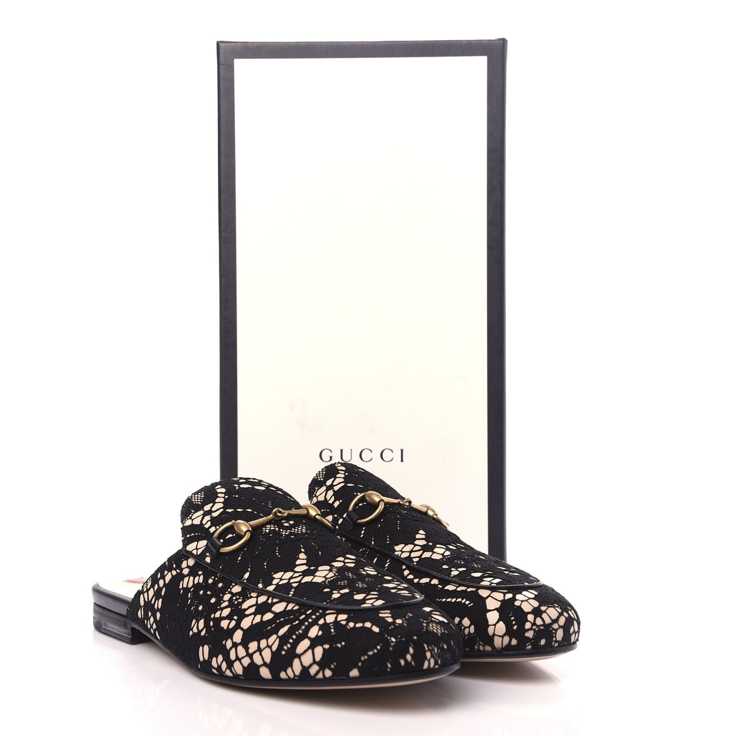 Gucci Lace Malaga Kid Womens Princetown Slippers 38.5 Black Skin Rose 11 of 11