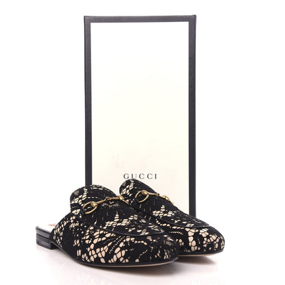 Gucci Lace Malaga Kid Womens Princetown Slippers 38.5 Black Skin Rose 11 of 11