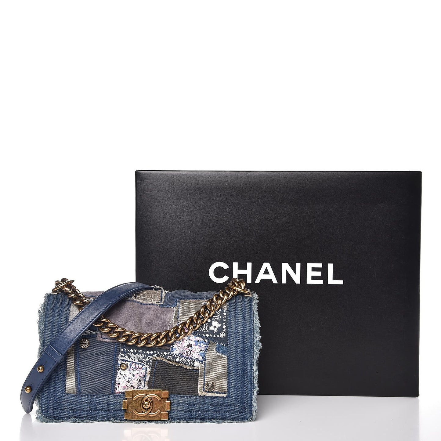Denim Patchwork Medium Boy Flap Blue