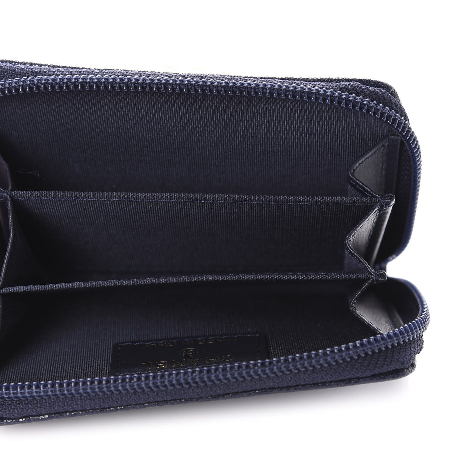Caviar Chevron Quilted Boy Zip Around Coin Purse Wallet Navy Blue