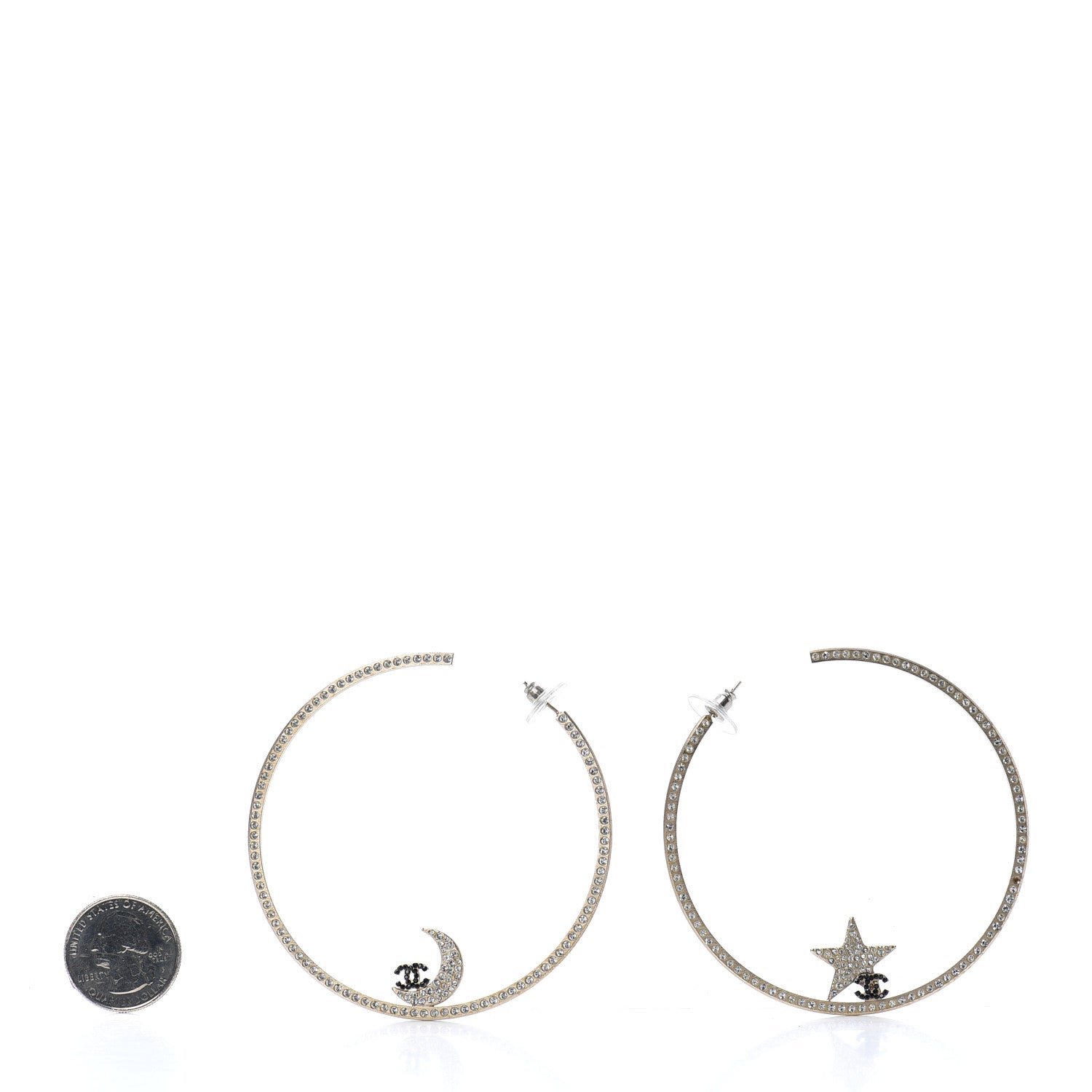 Chanel Crystal Moon Star CC Large Hoop Earrings Gold 2 of 4