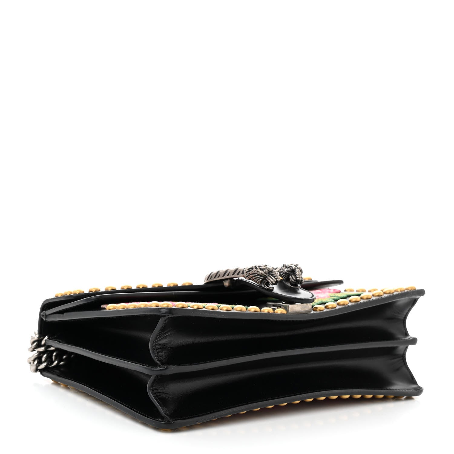 Gucci Calfskin Floral Embroidered Studded Small Dionysus Shoulder Bag Black 4 of 11