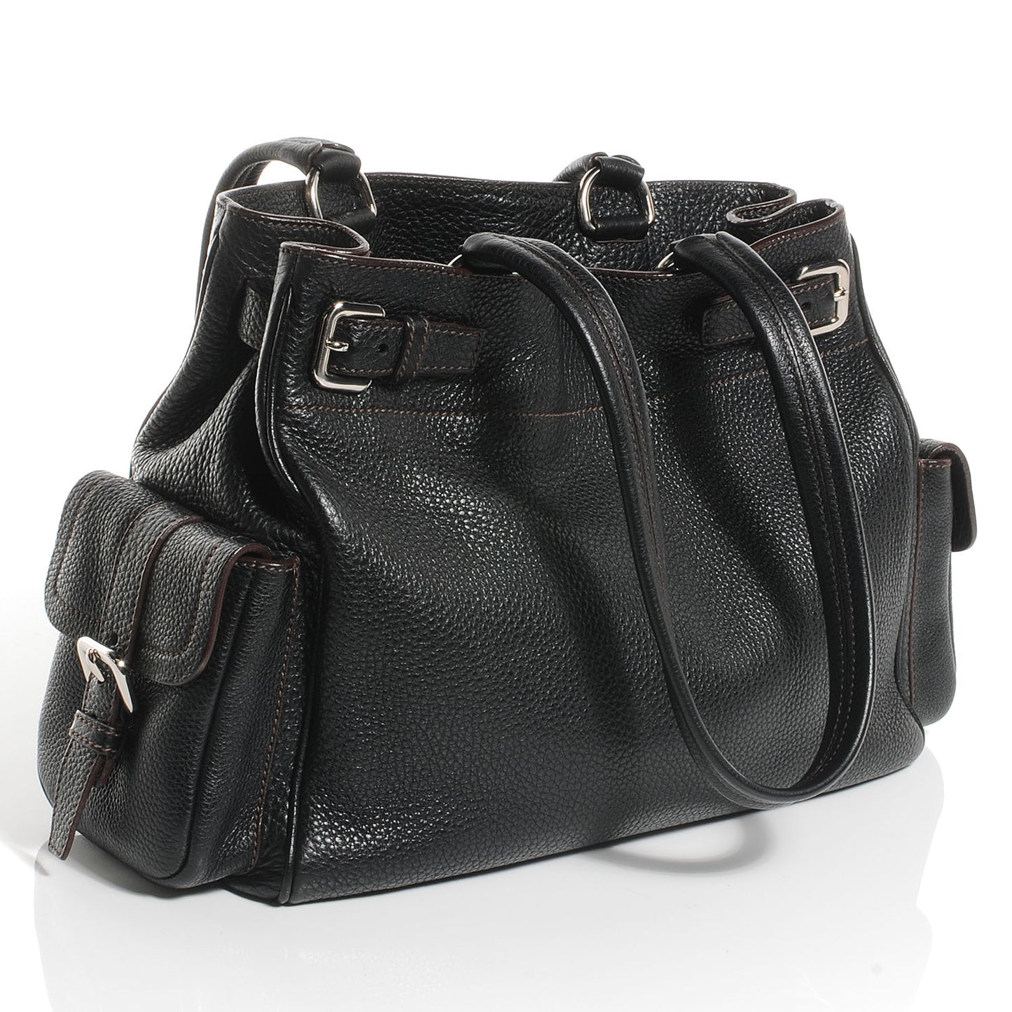 Vitello Daino Logo Shoulder Bag Black