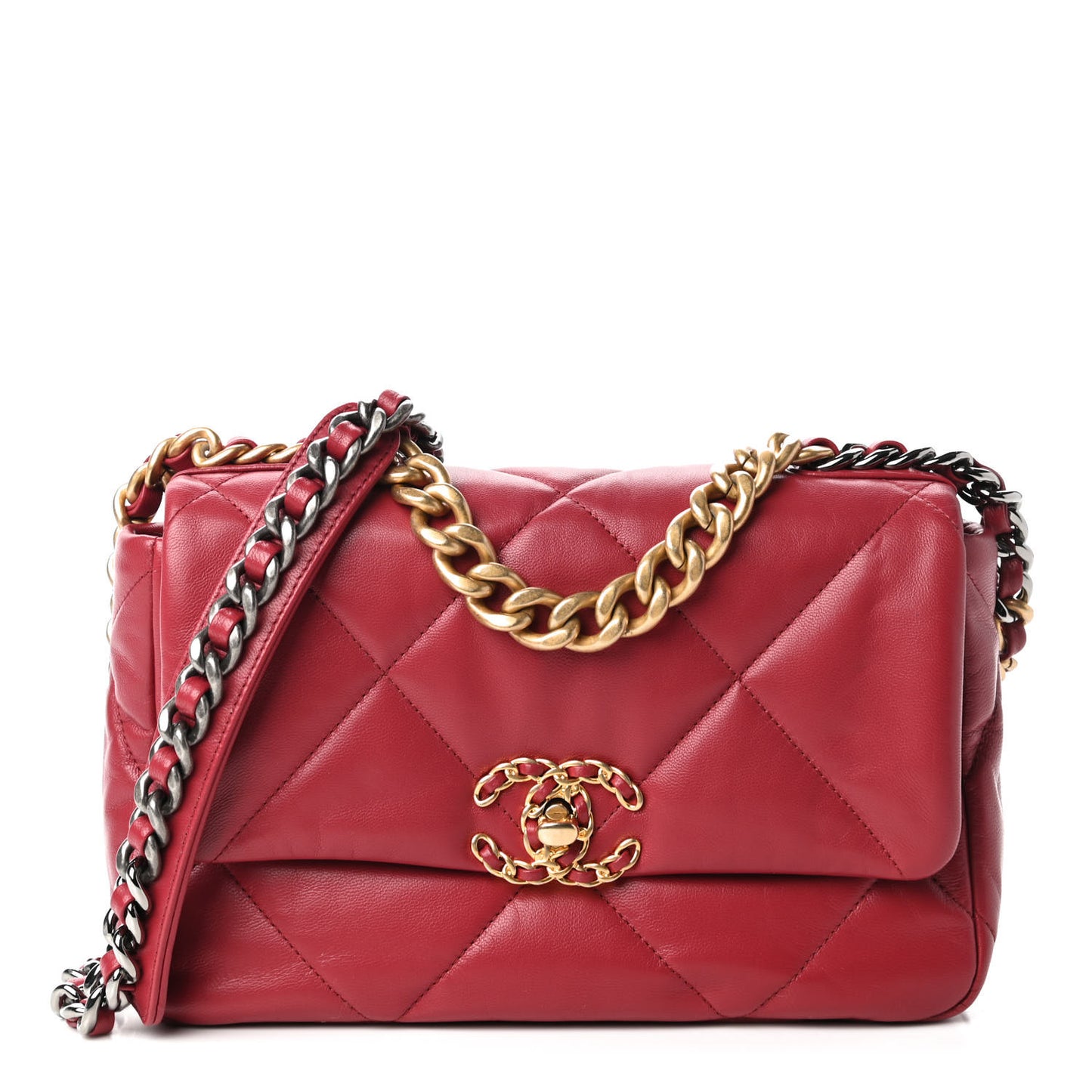 Lambskin Quilted Medium Chanel 19 Flap Red