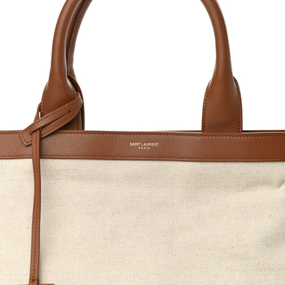 Saint Laurent Calfskin Linen Two Tone Cabas Tote Beige 8 of 10